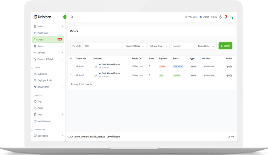 Unistore – Advanced Omnichannel E-commerce & POS SaaS