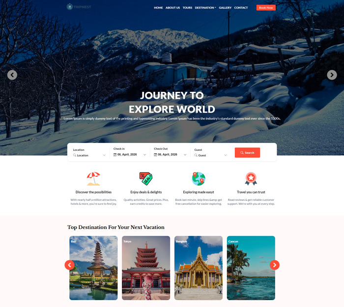 TripNest – Modern Travel & Tour Booking Platform